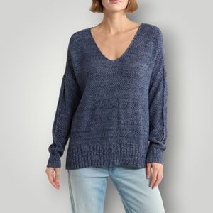 Lucky Brand Sweater 2X Navy Chunky Knit Coastal Grandmother Oversized